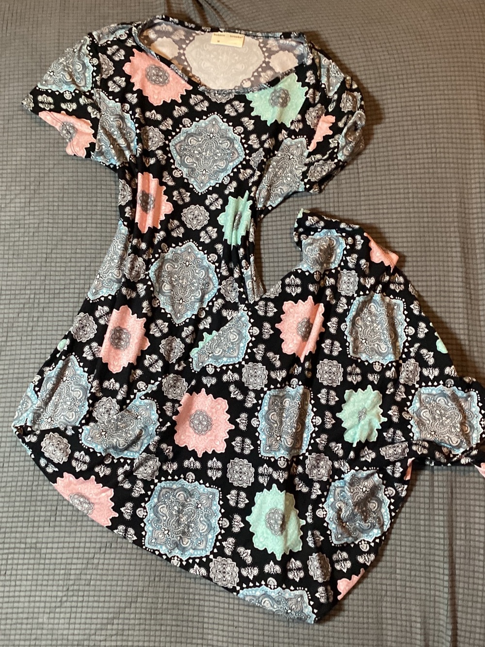 Bobbie Brooks Black Maxi Dress with Pink & Mint Medallion Print